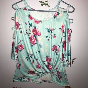 Blue long sleeve floral top